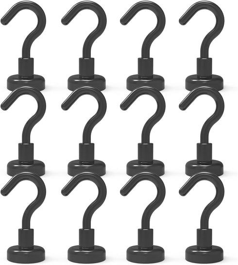 Black Magnetic Hooks, Strong Neodymium Rare Earth Magnets for Hanging, Holder, Keys, Storage, Door, Office, BBQ, Cruise
