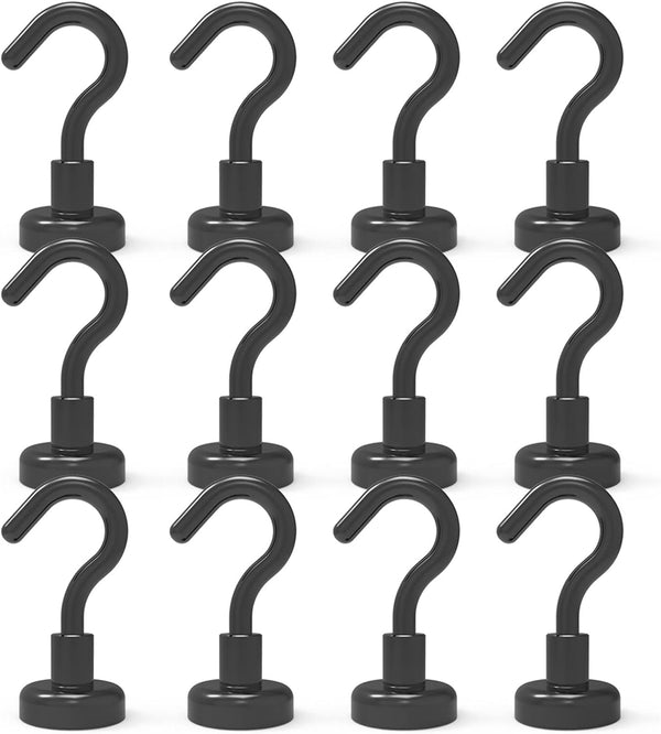 Black Magnetic Hooks, Strong Neodymium Rare Earth Magnets for Hanging, Holder, Keys, Storage, Door, Office, BBQ, Cruise