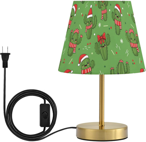 Table Lamp Christmas Cactus Pattern with Hats Desk Lamp with Fabric Shade