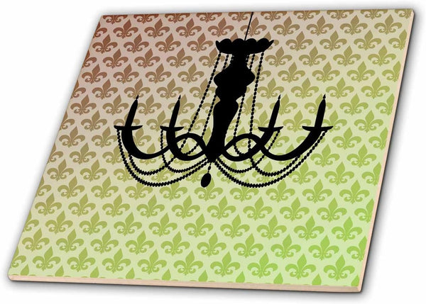 3dRose Fleur de lis Chandelier Vintage Art 8 Inch Ceramic Tile