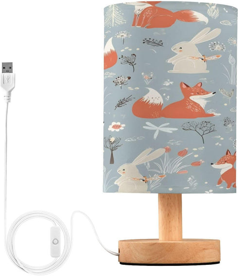 ALAZA Fox White Rabbit Bedside Table Lamp with USB Port for Bedroom