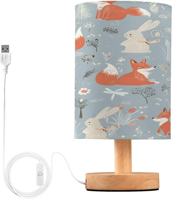 ALAZA Fox White Rabbit Bedside Table Lamp with USB Port for Bedroom