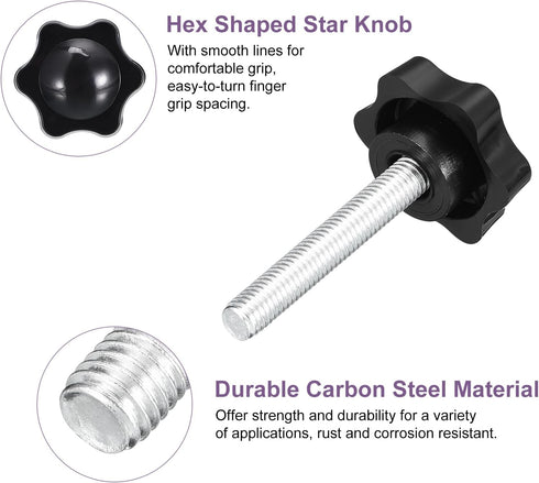 uxcell 4Pcs M8 x 50mm Star Knobs, Plastic Hex Shaped Clamping Knob Screw for Umbrella Base Replacement