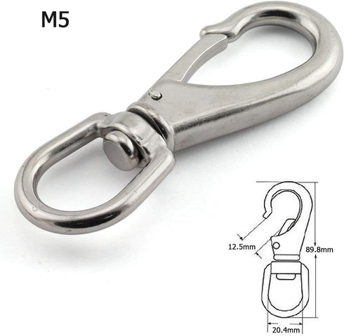 2-Pack M5 Swivel Eye Snap Hook 304 Stainless Steel Multi-Use Spring Snap Hook for Boat Marine Pet Chains