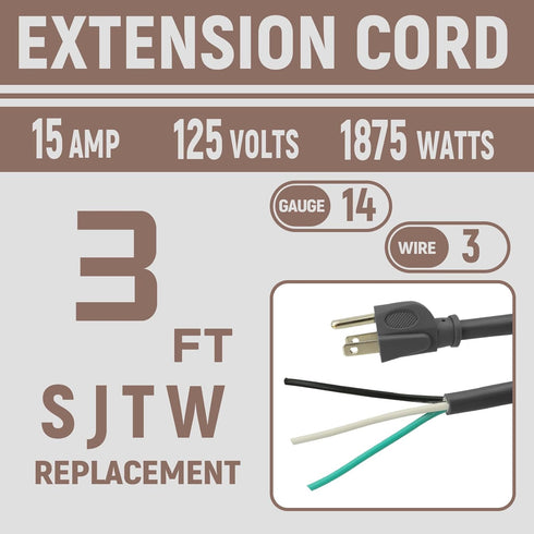 Industries Inc 3-Wire Appliance and Power Tool Cord, 3 ft, 14 AWG, 15A/125V AC, 1875w, Grey, 2pack by GreenProsper