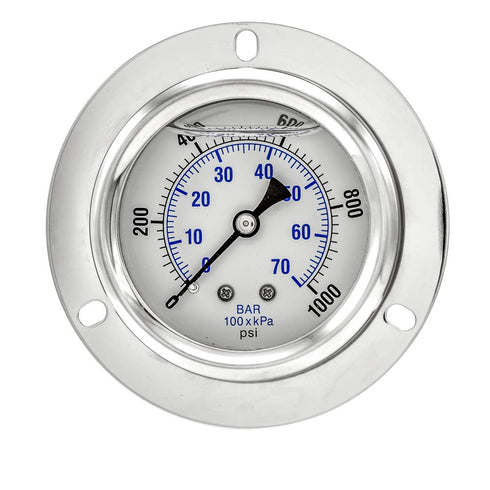 PIC Gauges PRO-204L-254M Panel Mount Glycerin Filled Industrial Pressure Gauge, 2.5" Dial, 0/1000 psi Range