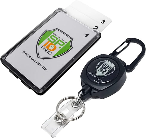 Super Heavy Duty Sidekick Retractable Badge and Key Reel - Carabiner Clip with Three Card ID Badge Holder