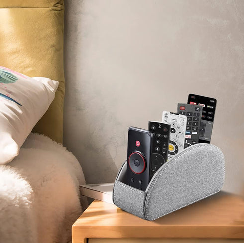 PU Leather Remote Control Holder, TV Remote Caddy with 5 Compartments, Desktop Organizer for TV, DVD, Blu-Ray, Media