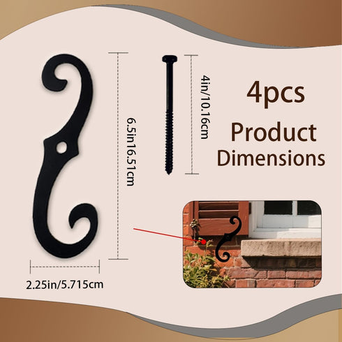 SMUVSMU 4 Fasteners,6.5" Pcs Shutter Shutter Dogs for Exterior Shutters,Black S Shaped Shutter Fasteners,Decorative