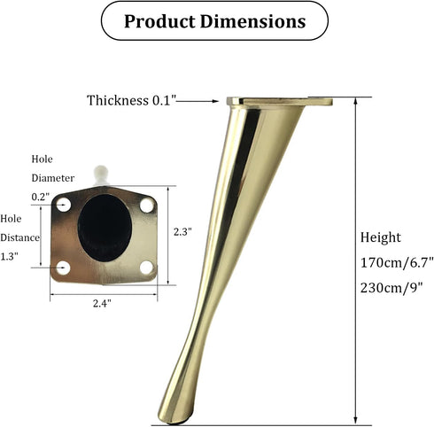 Topjia Couch(17cm/6.7", Furniture Cupboard Metal Legs,Coffee Table TV Stand Leg,Straight Conical Metal Foot