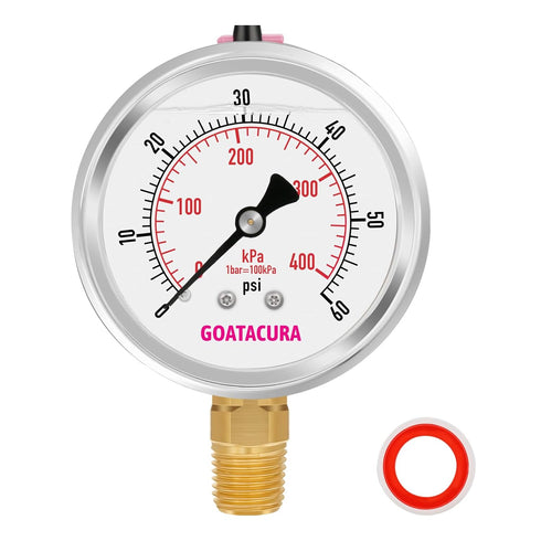 0-60psi/kpa Lead-Free Glycerin Filled Pressure Gauge, 2-1/2" Dial Size, Stainless Steel Case with Vent Valve