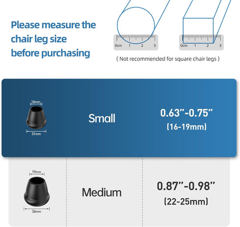 0.75 Inch 8 Heavy Duty Rubber Chair Leg Caps - PCS Non-Slip Furniture Floor Protectors with Metal Inserts for Wood