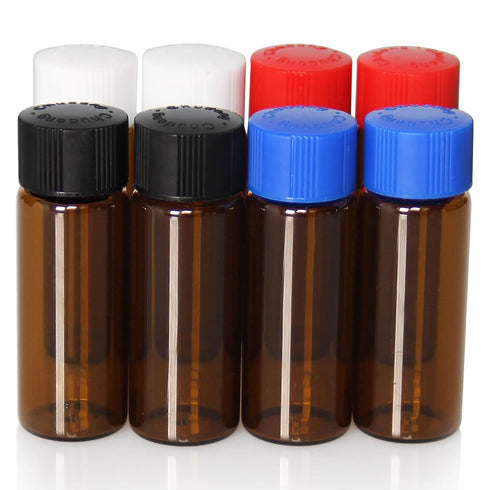 8 Pcs 20ml Glass Vials with Screw Caps, Amber Glass Vials with 4 Colors Caps, Leak-Proof Glass Bottles