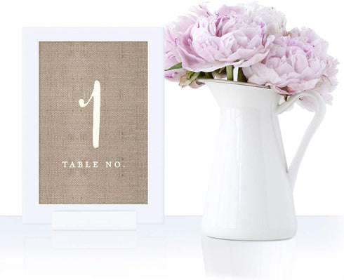 1-8, 1-Set, 4x6-inch, Andaz Press Framed Double-Sided Table Numbers Burlap Print, For Fall Autumn Party Catering