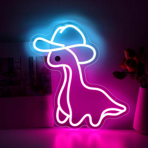 Cowboy Dinosaur Neon Sign, Cowboy Hat Neon Light, Dinosaur wall art, Personalized