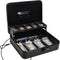 Cash Box with Combination Lock, Durable Metal Cash Box with Money Tray, Security Locker with Cable, Black