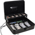 Cash Box with Combination Lock, Durable Metal Cash Box with Money Tray, Security Locker with Cable, Black