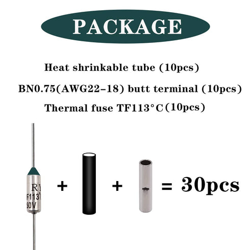 Tnisesm 10 Pcs 113 C Metal Thermal Cutoffs - Thermal Fuse 10A 250V with Connectors for Appliances