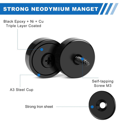 20lbs 12Pack Locks-Black,0.63x0.19inch LOVIMAG Cabinet Magnets, Rare Earth Magnets, Strong Magnet with Holes and Iron