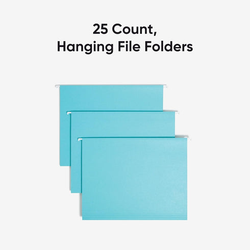 Smead Standard Hanging File Folders, Aqua Blue, 25 Count, Letter Size, 1/5-Cut Adjustable Tabs (64058)