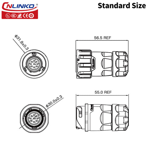 CNLINKO YM-20 9 PIN Industrial Waterproof Connector, IP68 Circular Connector, PBT Plastic Shell