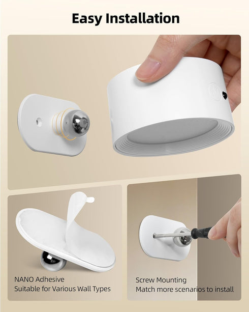 3 360 Dimmable 1 Pack) LED Wall Mounted Lights, Rechargeable Wall Sconces Lamp, Color Temps & Remote and Touch