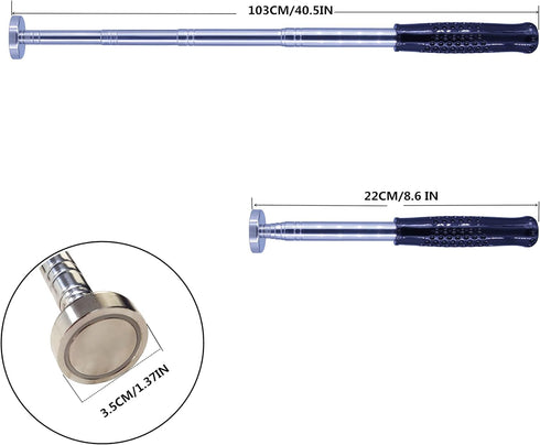 Telescoping Magnetic Pickup Tool, Heavy 41" Long, 35lb Suction Magnets, Enhanced Retractable Multi-Tool