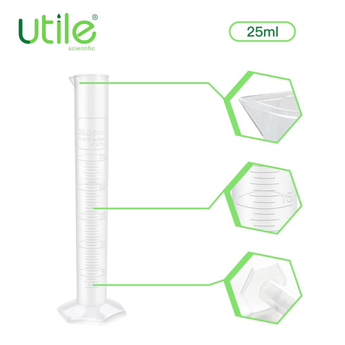 Utile Economic Graduated Measuring Cylinder, 6pcs of 25ml Plastic Lab Cylinders with Molded Graduations