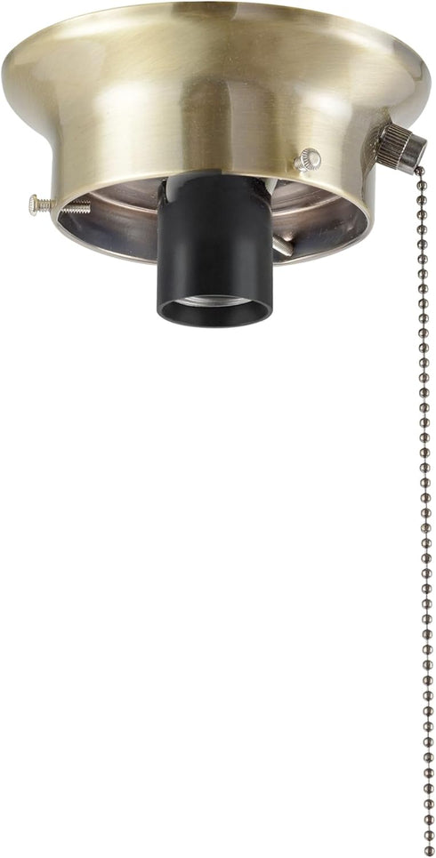 Aspen Creative 22101-07-1 Flush Mount Ceiling Fixture Shade Holder Kit with On/Off Pull Chain in Antique Brass