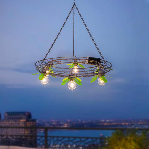 TWINKVILLA 6pcs G40 Bulbs, Battery Operated Outdoor Chandelier, Decorative Hanging Pendant Lights with Rust Finish
