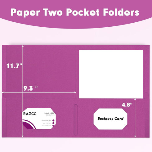 RAZCC 50 Pack Two Pocket Folders, Rose Purple, Fit Letter Size Paper for School Office Business Home