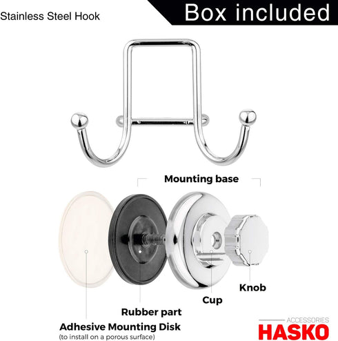 HASKO accessories - Powerful Vacuum Suction Cup Hooks Holder for Towel, Robe and Loofah - Stainless Steel Hook