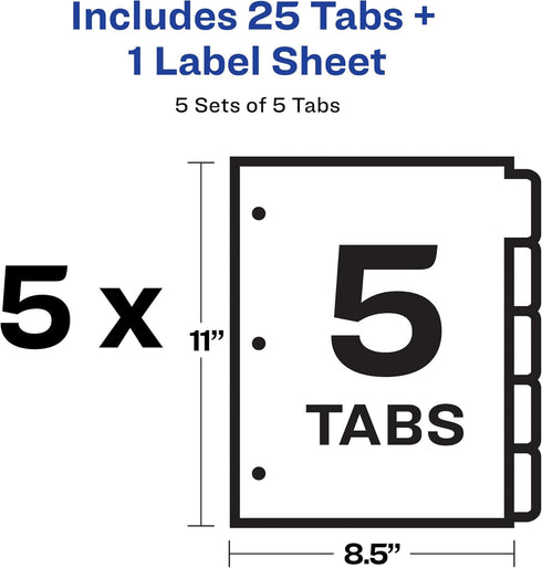 Avery 5 Tab Unpunched Dividers, Customizable White Tabs, Easy Print & Apply, 5 Sets