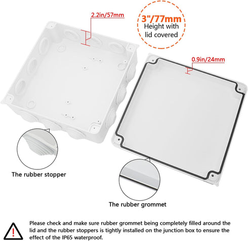 LeMotech ABS Plastic Dustproof Waterproof IP65 Junction Box Universal Electrical Project Enclosure White 7.9 x 7.9 x