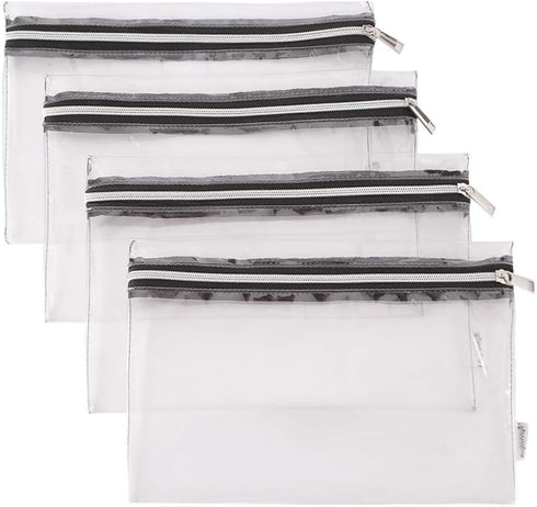 Clear Vinyl Zipper Multi-purpose Waterproof Organizers, 4-pack Office Home Supply Toiletry Pouch Tool Bag