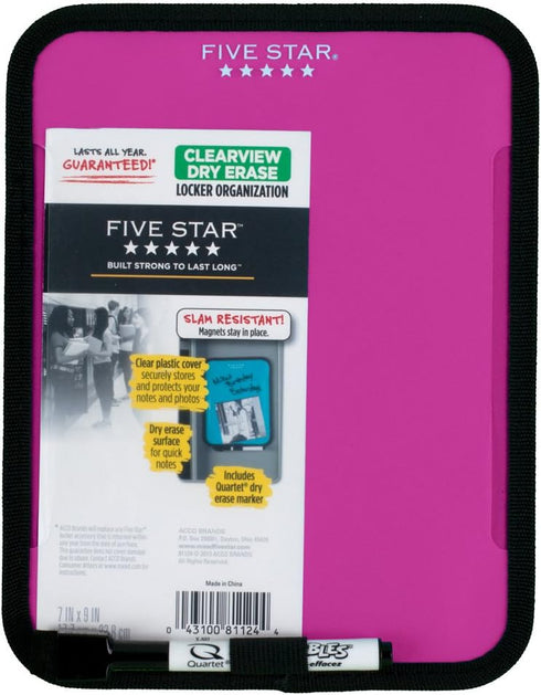 Five Star Locker Accessories, Magnetic Dry Erase Board, Clearview, 7" x 9", Berry Pink/Purple (72644)