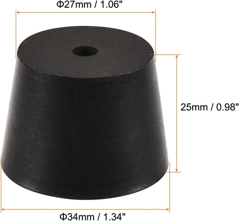 MECCANIXITY Rubber Tapered Plug 27mm to 34mm with Hole Test Tubes Bungs Stopper Black for Lab Home 3 Pieces