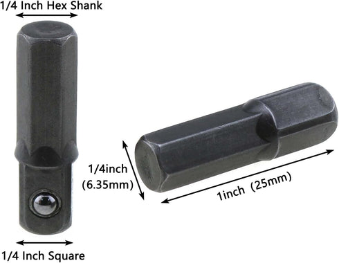 10PCS Power Tool Replacement Part, 1/4 Inch Hex Shank to Square Impact Socket Adapter