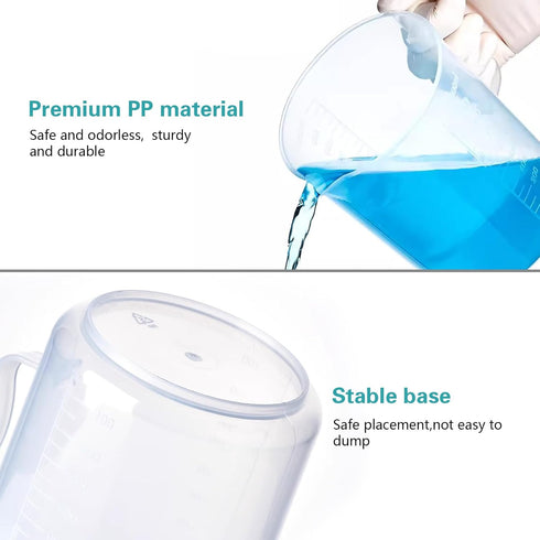 4PCS Plastic Graduated Cylinders Set 10ml 25ml 50ml 100ml, 5PCS Beakers Set 50ml 100ml 250ml 500ml 1000ml
