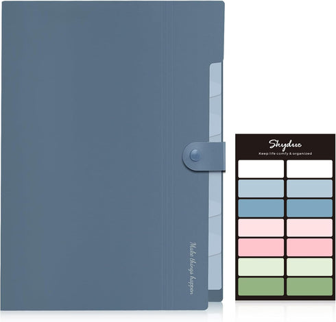 SKYDUE Expanding File Organizer, 8 Pockets, Accordion File Folders with Labels, Portable Document Organizer, Blue