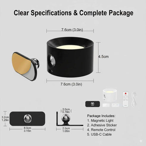 YILAF Lights, Sweden-Inspired Design Wall Mounted Light Rechargeable Magnetic LED Wall Lamp with Soft Glow, Stick-On