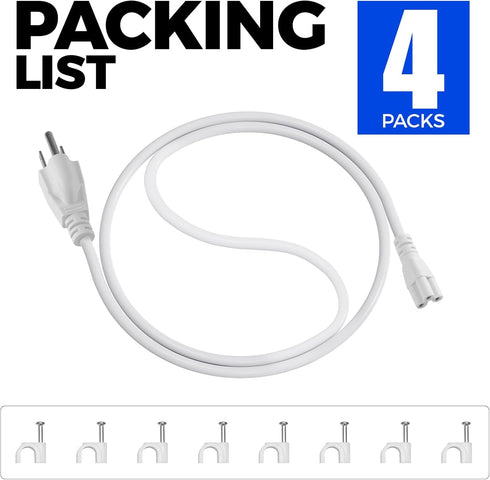 Barrina T8 3FT 3 4 Packs TX-S Power Cord, Prong Plug, Female End, Power Cable with US Plug for Shop Light/Grow Light