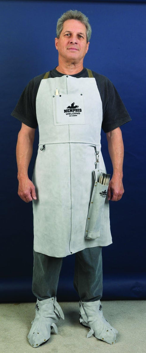 38136MW 24 36-Inch MCR Safety by Memphis Split Cow Leather Welding Bib Apron with Front Pocket, Gray