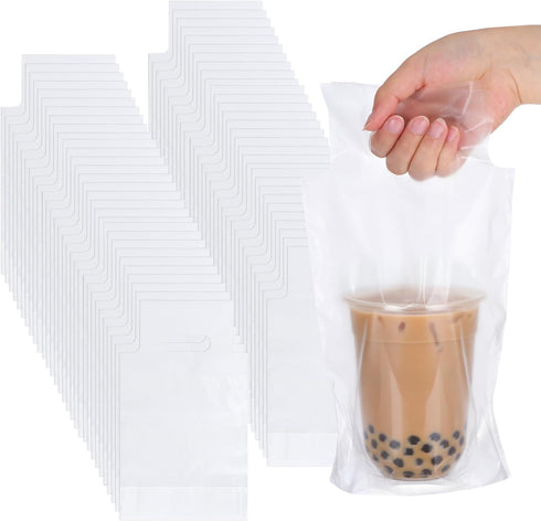 Caeuiciw 1000 PCS Clear Cup Carrier for Delivery, Plastic Bag with Handle Single