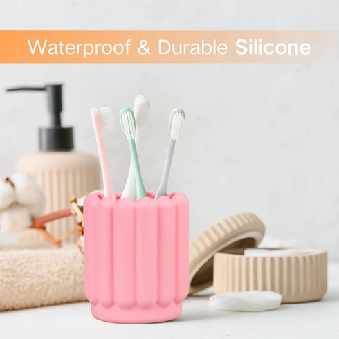 Silicone Pink Pen Holder, Cute Desk Accessories for Kids, Office Decor, Pen Pot Organizer for Desktop