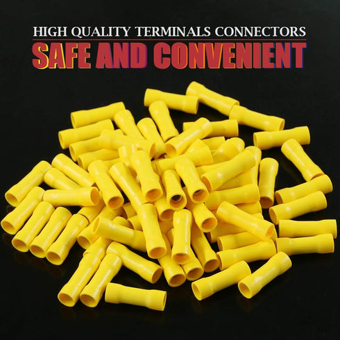 Hilitchi 100pcs Butt Insulated Splice Terminals, Electrical Wire Crimp Connectors, 12-10AWG, Yellow