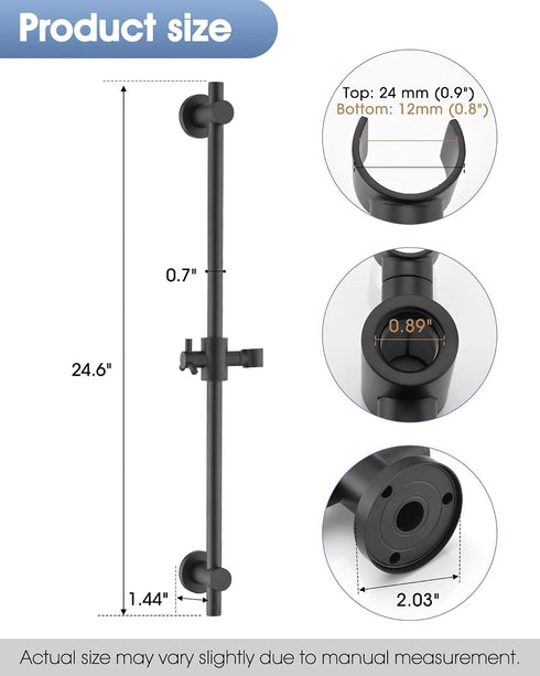25 Inch SUS304 All Metal Shower Slide Bar with Adjustable Handheld Shower Head Holder, Stainless Steel Shower Rail