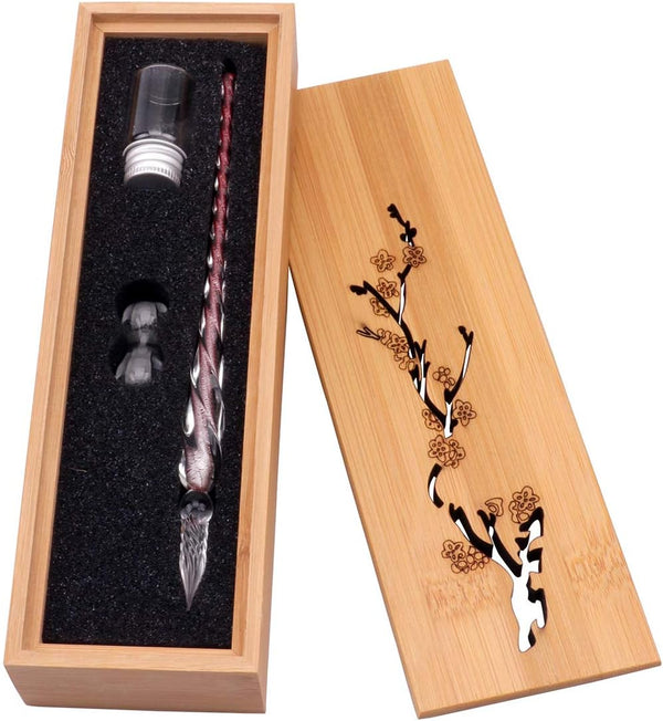 Glass Dip Pen Set, Vintage Handmade Crystal Signature Pen, Elegant Gift Pen (Red)