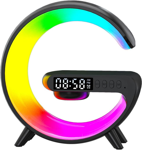 15W LED Wireless Charger Lamp with Bluetooth Speaker, Intelligent Color Changing Table Lamp, Fast Charging, Alarm