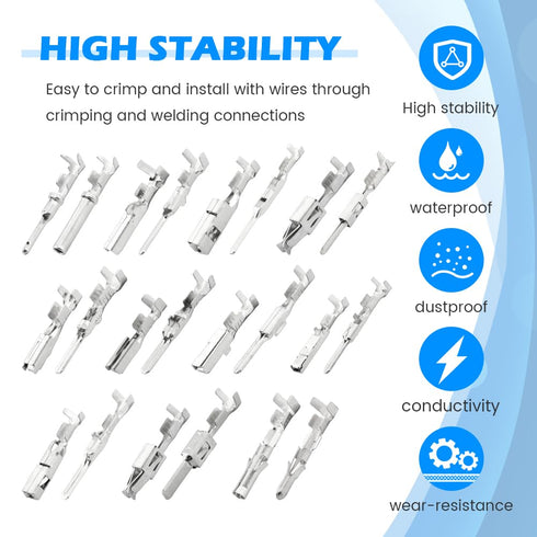 500Pcs Connector Pins Kit, Car Electrical Wire Terminal Pins, Non-Insulated Plug Removal Male Female Crimp Pins